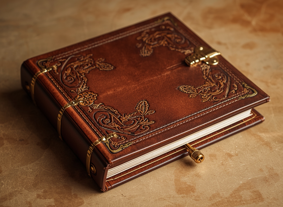 Heirloom photo album with premium leather and gold details